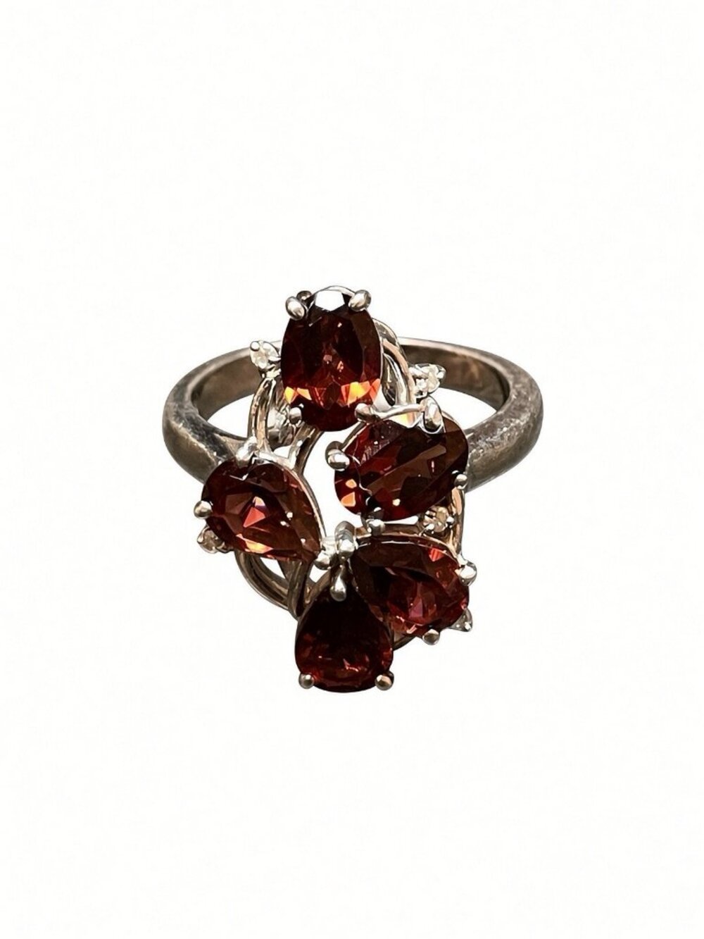 925 Sterling Silver Red Garnet Color Cluster Cocktail Ring 5 Grams Hallmarked